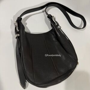 Frye 100% Leather Black Silver Belt Buckle Hobo Shoulder Crossbody Bag Purse